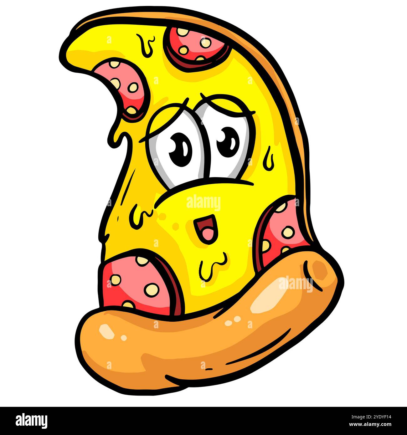 Dessin animé Pizza Character Cheese et Pepperoni Slice illustration Banque D'Images