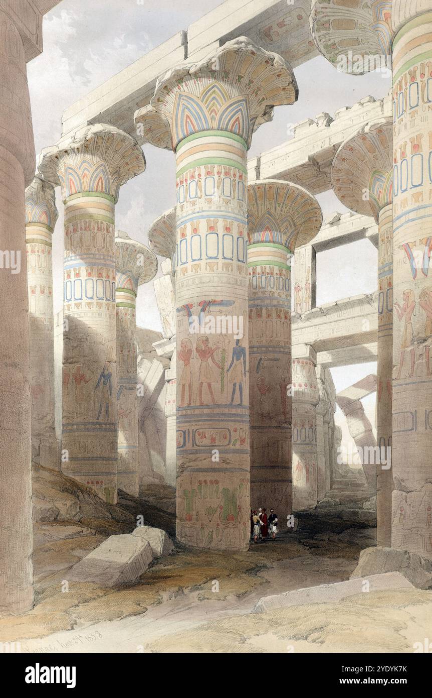 Temple de Karnak, le plus grand complexe de temples en Egypte à Karnak, un village à environ 2,5 kilomètres au nord de Louxor et directement sur la rive est du Nil, Egypte, vers 1850, historique, restauré numériquement reproduction d'un original du 19ème siècle, date exacte d'enregistrement inconnue, Karnak-Tempel, größte Tempelanlage von Ägypten in Karnak, einem Dorf etwa 2,5 kilomètres nördlich Ägypten Luxor und direkt am östlichen Nilufer, um, um 1850, Historisch, digital restaurierte Reeiner Von Von Von Von Von Von Vortion. Jahrhundert, genaues Aufnahmedatum unbekannt Banque D'Images