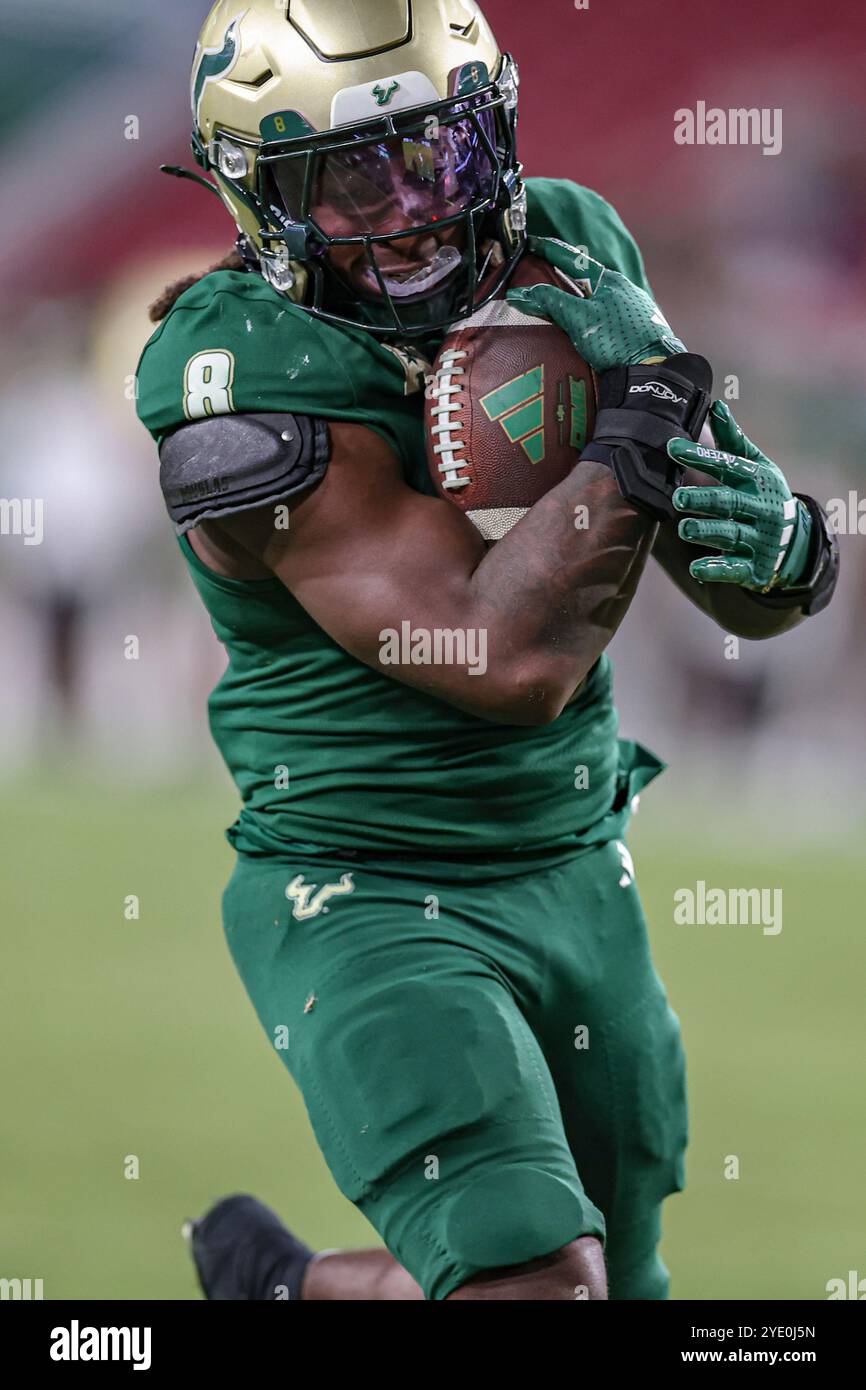Tampa, FL États-Unis : les Bulls du sud de la Floride Running back Kelley Joiner (8) se retrouve dans la zone finale et marque lors d'un match de football de la NCAA contre les Blaze de l'UAB Banque D'Images Tampa, FL États-Unis : les Bulls du sud de la Floride Running back Kelley Joiner (8) se retrouve dans la zone finale et marque lors d'un match de football de la NCAA contre les Blaze de l'UAB Banque D'Images
