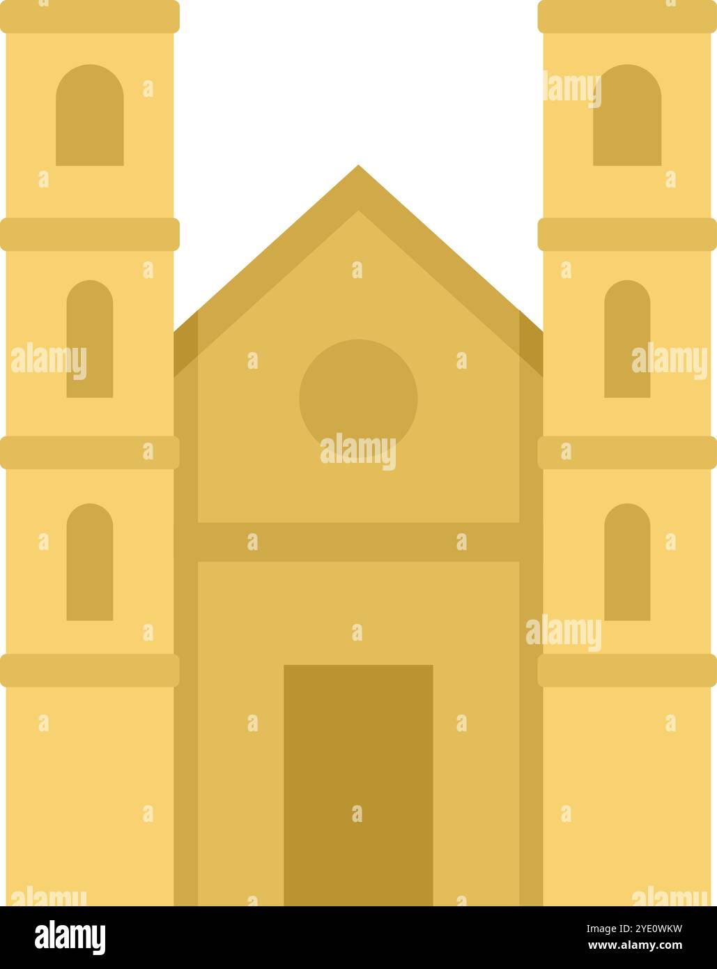 Illustration d'une grande façade de bâtiment d'église avec deux tours, dans un style de dessin animé plat Illustration de Vecteur