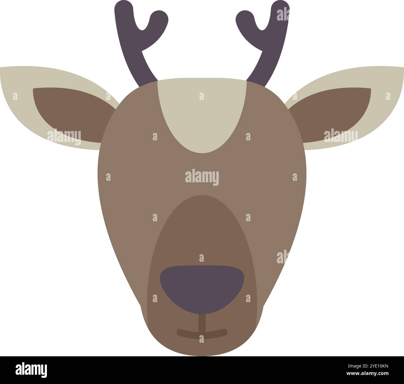 Tête de renne simple et mignon avec des bois regardant vers l'avant, illustration d'icône vectorielle minimaliste Illustration de Vecteur