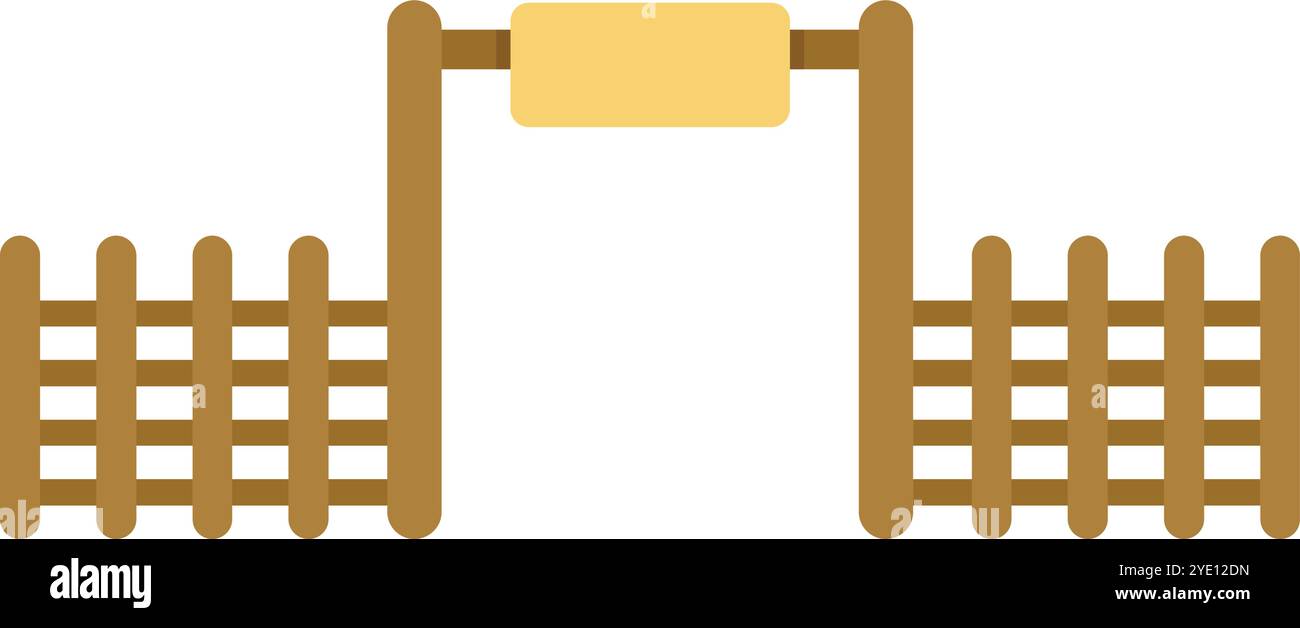 Simple porte de tourniquet en bois avec un panneau garde l'entrée d'une ferme ou d'un ranch Illustration de Vecteur
