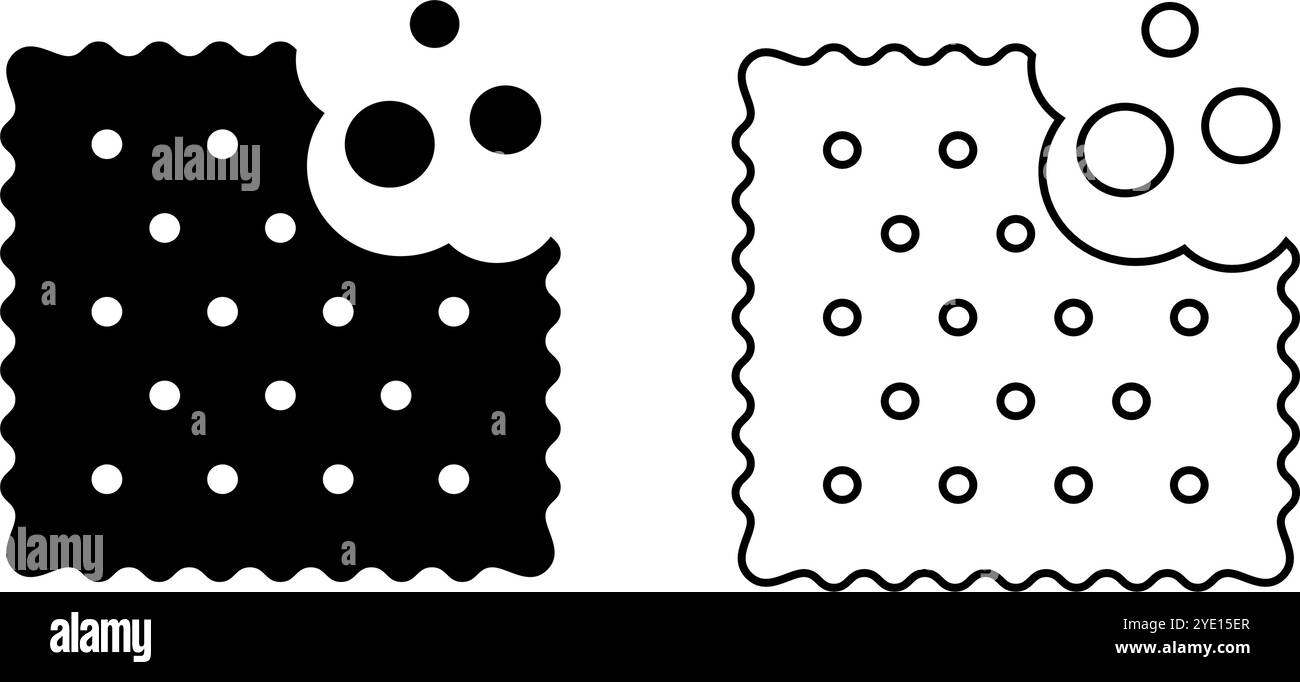 Ensemble d'icônes de craquelin mordu avec des miettes. Biscuits sucrés ou salés de forme carrée. Collations croquantes populaires isolées sur fond blanc. Illustration graphique vectorielle. Illustration de Vecteur
