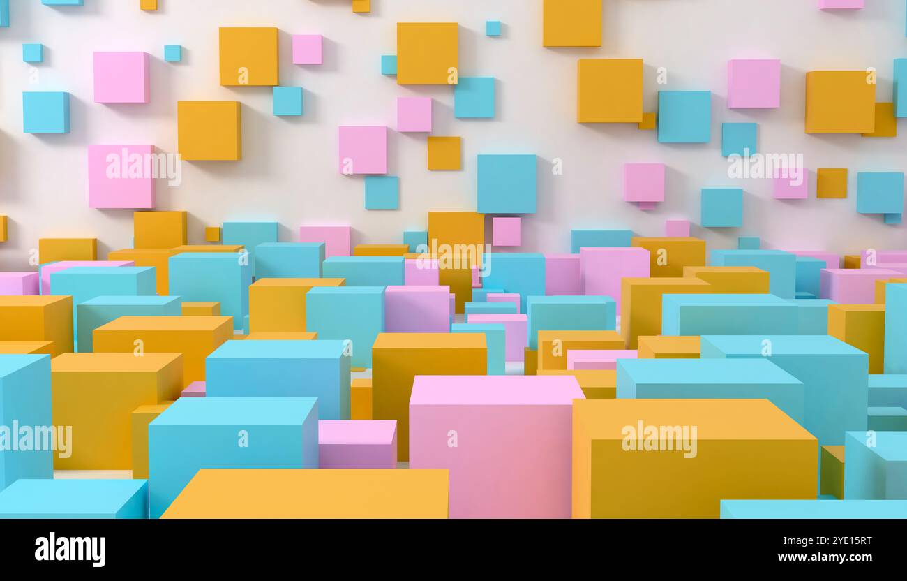 Rendu 3d abstrait, conception géométrique d'arrière-plan moderne, composition de cubes colorés Banque D'Images