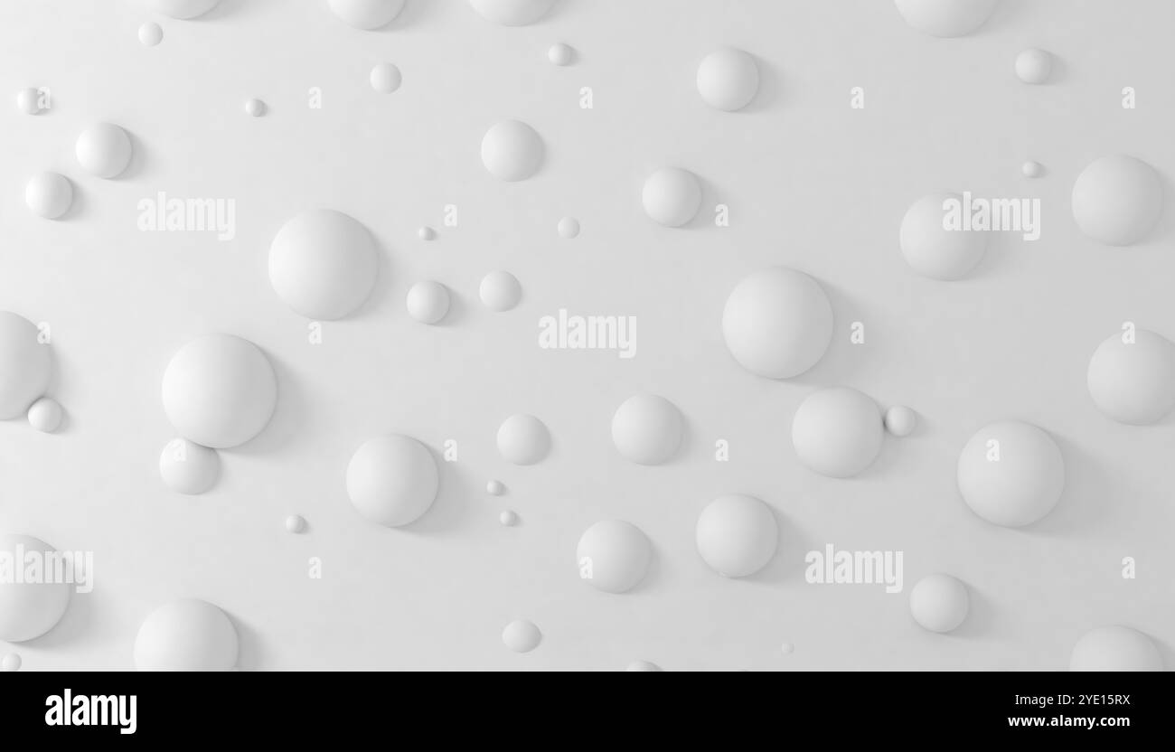 Variation abstraite de sphères sur fond de mur blanc. Illustration 3D. Banque D'Images