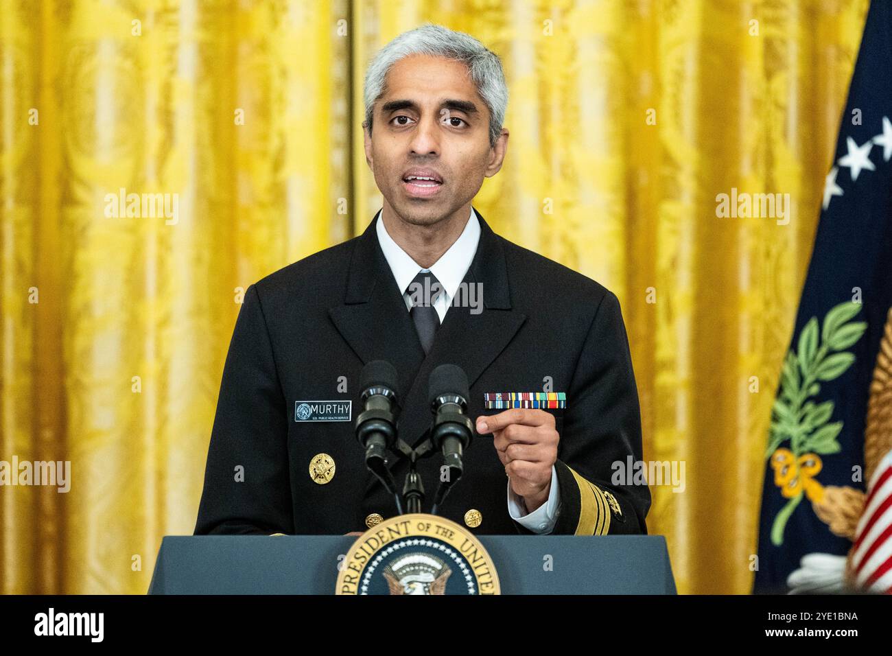 Washington, États-Unis. 28 octobre 2024. Vivek Murthy, chirurgien général des États-Unis, s'exprimant lors d'une réception en l'honneur de Diwali à la Maison Blanche à Washington, DC (photo de Michael Brochstein/Sipa USA) crédit : Sipa USA/Alamy Live News Banque D'Images