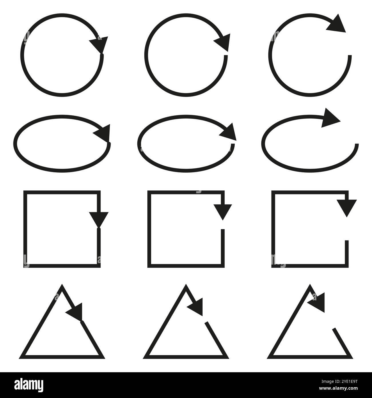 flèches rotatives définies. symboles de flèche géométrique. icônes de rotation vectorielle. formes avec différentes directions. Illustration de Vecteur