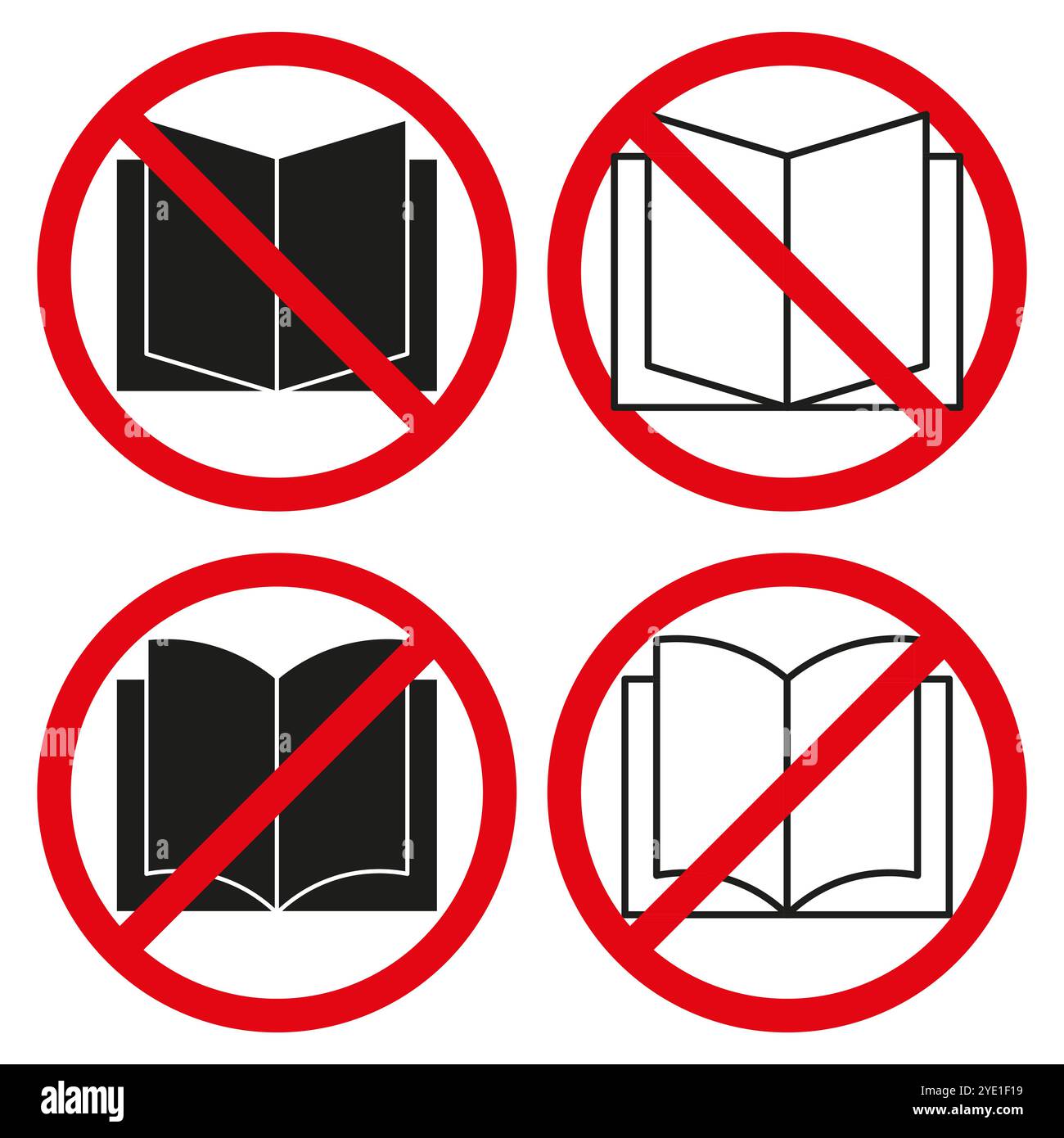 Ensemble d'icônes avec des cercles rouges et un signe pas de lecture. Symboles pour signaux d'avertissement ou d'information. Illustration de Vecteur