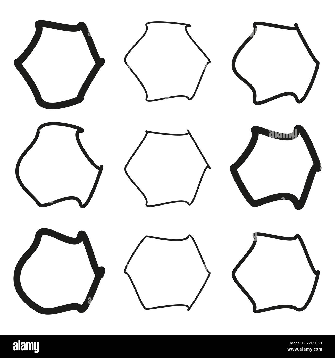 Formes de polygone abstraites. Lignes irrégulières dessinées à la main. Eléments vectoriels de contour noir. Design minimaliste géométrique. Illustration de Vecteur