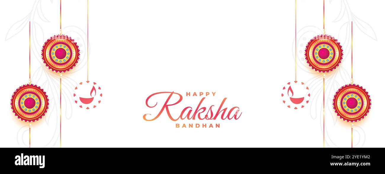 raksha bandhan bannière blanche du festival avec rakhi et design de diya suspendu Illustration de Vecteur raksha bandhan bannière blanche du festival avec rakhi et design de diya suspendu Illustration de Vecteur