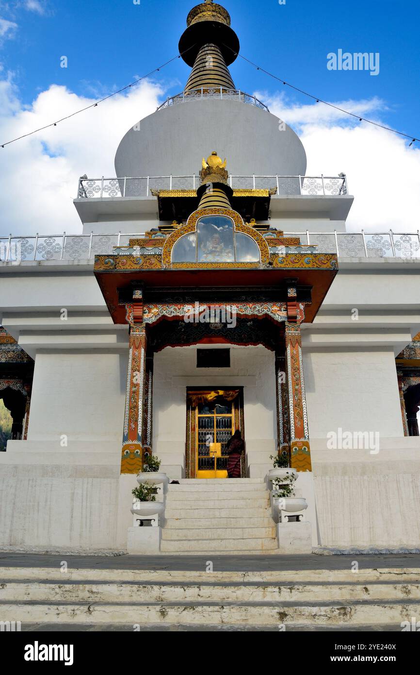 Vue partielle du Mémorial national Chorten, construit en 1974 pour honorer le 3ème roi du Bhoutan, Jigme Dorji Wangchuck, Thimphu, Bhoutan Banque D'Images