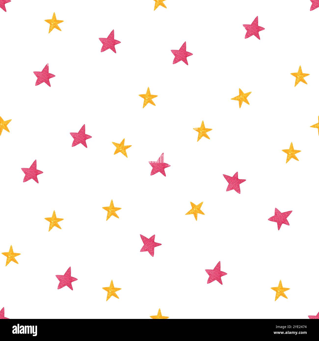 Motif avec de petites étoiles jaunes et roses, illustration aquarelle. Modèle d'enfant pour les filles. Motif cosmique, ornement magique. Bon pour le tissu Banque D'Images