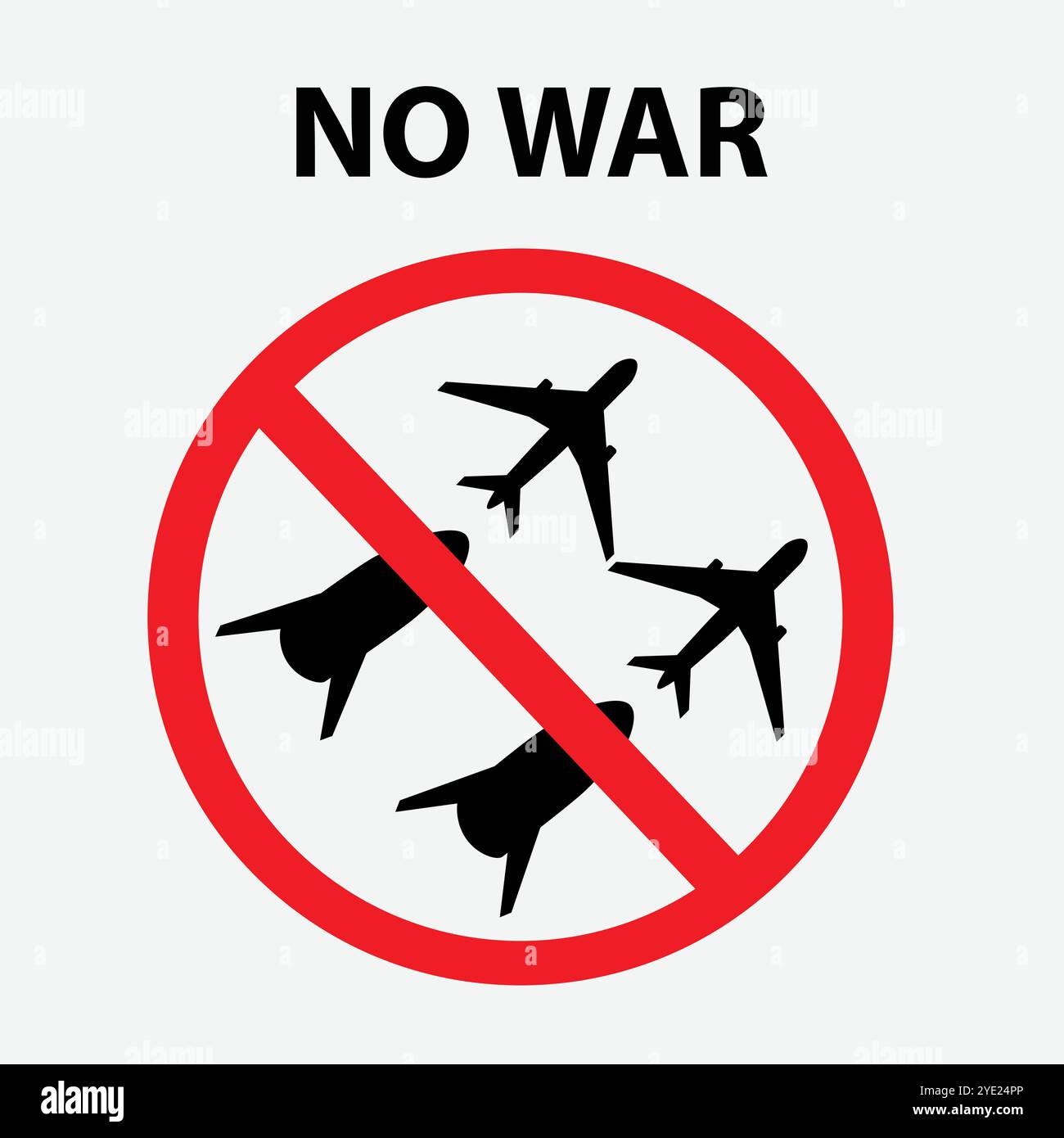 Symbole d'interdiction rouge avec des avions et des fusées et le texte pas de guerre Illustration de Vecteur