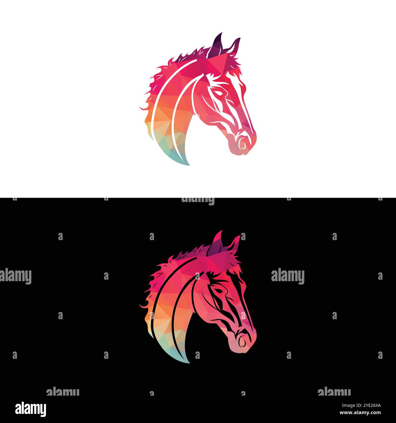 Style de motif géométrique Horse Low Polygon avec un fond de couleur noir blanc et rose Illustration de Vecteur