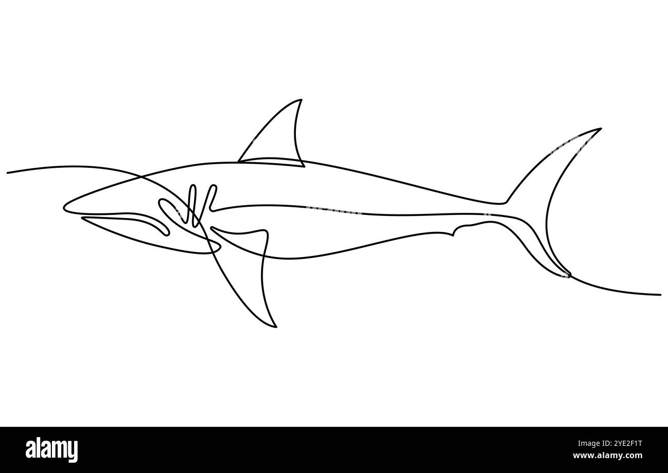 Dessin continu d'un trait de poisson de requin. Illustration simple de l'illustration vectorielle d'art de ligne de poisson d'eau salée, un dessin de ligne d'un requin. Illustration de Vecteur