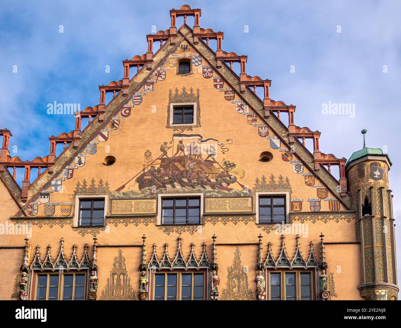 Mit Fresken bemalte Fassade des Ulmer Rathauses, Renaissancestil, Ulm, Baden-Württemberg, Deutschland mit Fresken bemalte Fassade des Ulmer Rathauses Banque D'Images