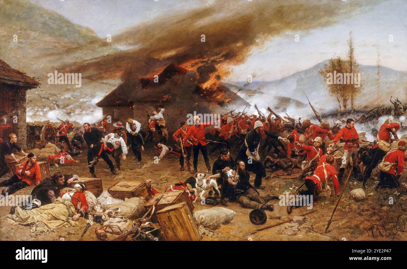 La défense de la dérive de Rorke, 1879, (bataille de la dérive de Rorke), peinture à l'huile sur toile par Alphonse de Neuville, 1880 Banque D'Images