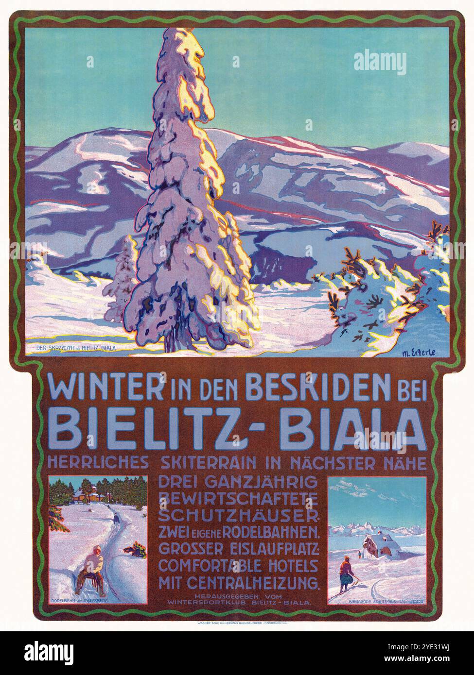 Hiver dans den Beskiden BEI Bielitz-Biala de Max von Esterle (1870-1947). Affiche publiée en 1910 en Autriche. Banque D'Images