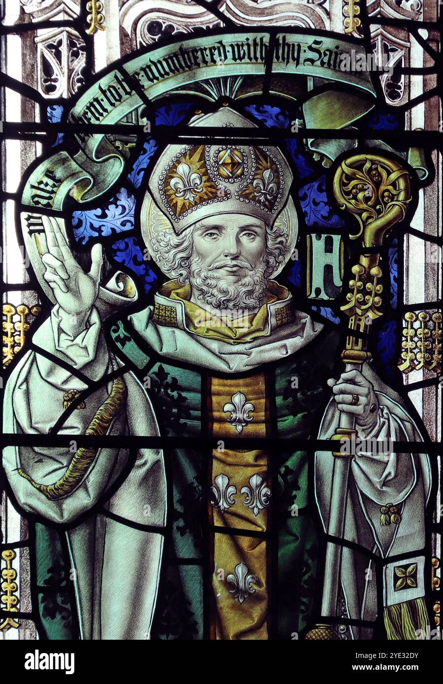 Vitrail représentant Saint Felix, par Percy Bacon et Frères, Holy Trinity, long Melford, Suffolk Banque D'Images