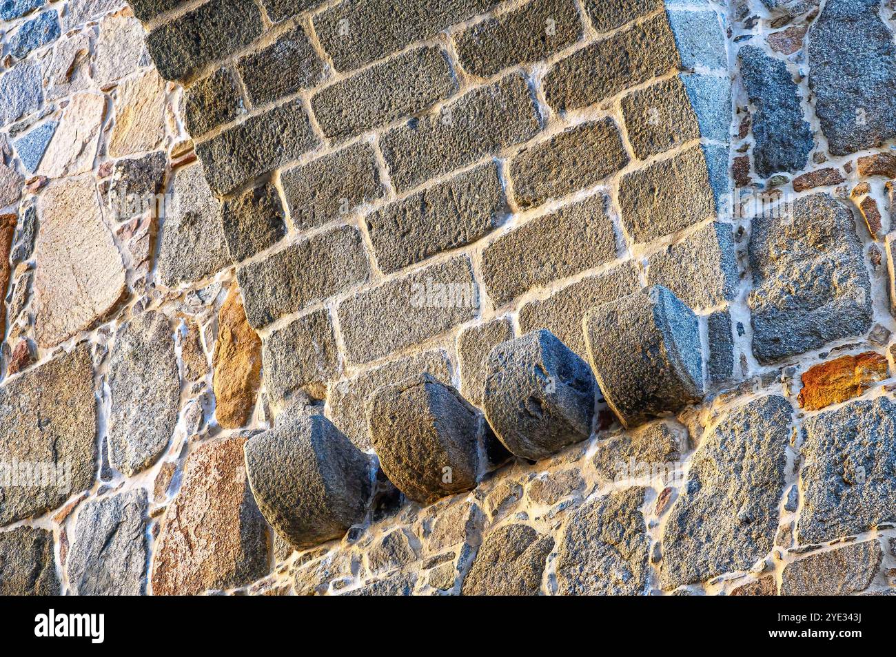 Avila, Espagne - 11 février 2023 : élément décoratif architectural sur l'arc d'une porte médiévale, partie des murs fortifiés de la ville. Banque D'Images Avila, Espagne - 11 février 2023 : élément décoratif architectural sur l'arc d'une porte médiévale, partie des murs fortifiés de la ville. Banque D'Images