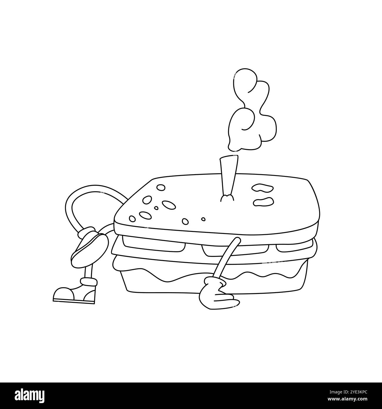 Groovy sandwich psychédélique avec cigarette et illustration vectorielle de couchage de fumée Illustration de Vecteur