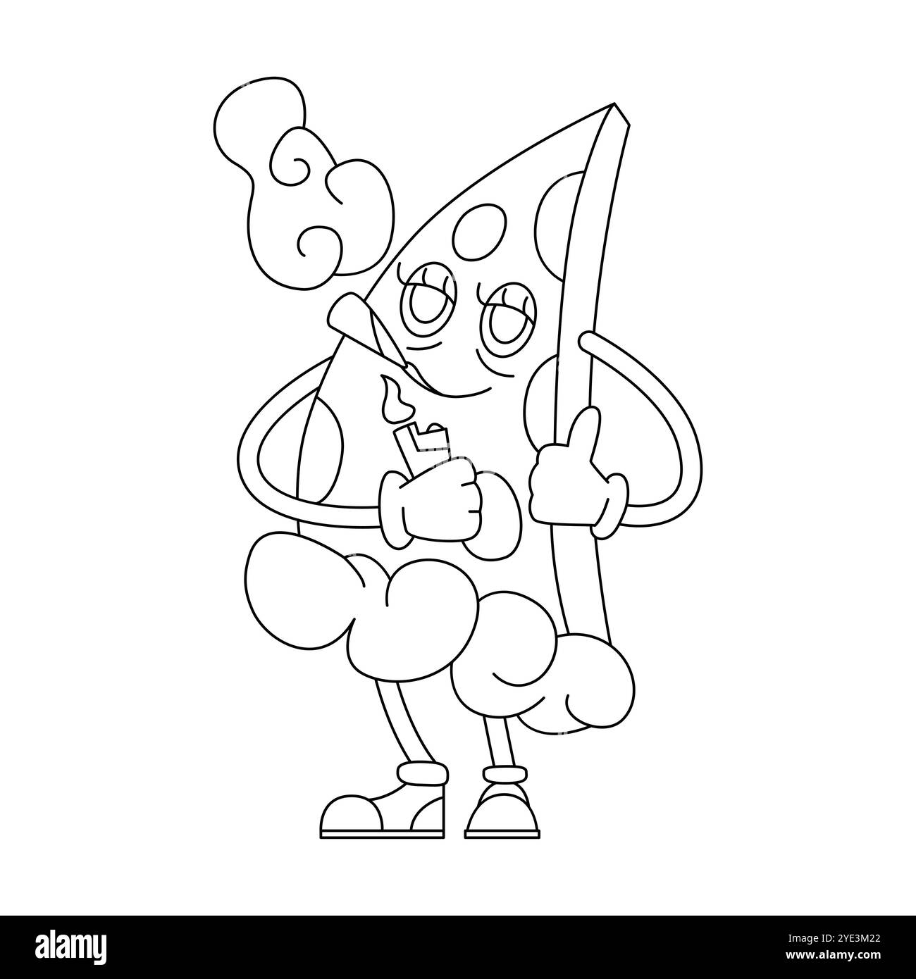 Groovy drôle de tranche de pizza fumer, illustration vectorielle de casse-croûte hippie psychédélique Illustration de Vecteur