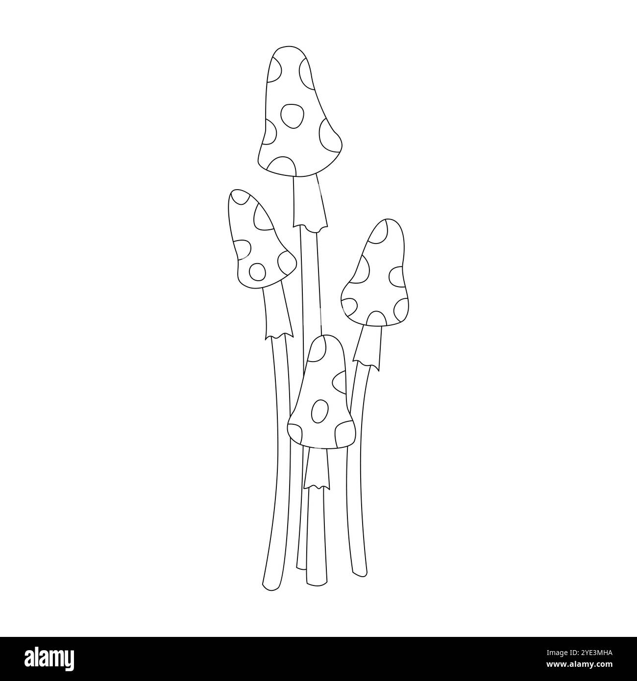 Champignons psychédéliques de ligne Groovy dans le groupe, illustration vectorielle de la famille des toadstools toxiques Illustration de Vecteur