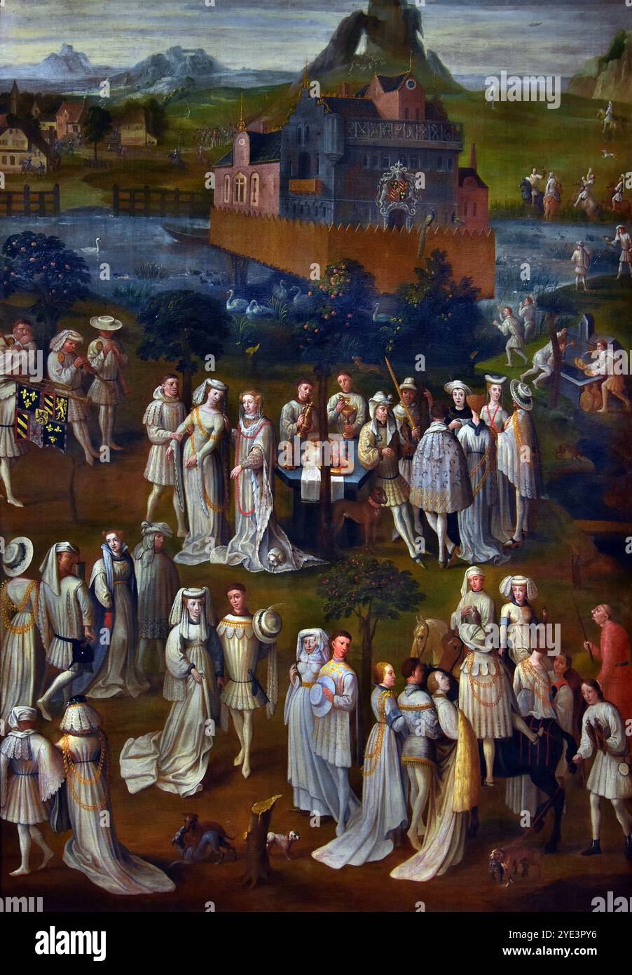 Fête de campagne à la cour de Bourgogne (copie du XVIIe siècle)Dijon (Côte-d'Or) - Musée des Beaux-Arts - Musée des Beaux-Arts de Dijon France ( Fête Champetre à la Cour de Bourgogne, ou Garden Party à la Cour de Philippe III le bien de Bourgogne, avec Mesdames et messieurs habillés de blanc par un pavillon au bord d'une rivière, faisant de la musique, dansant et chassant, peinture à l'huile sur toile, copie du XVIIe siècle d'un original du XVe siècle par un artiste inconnu, de la collection du Musée National du Château de Versailles.) Banque D'Images