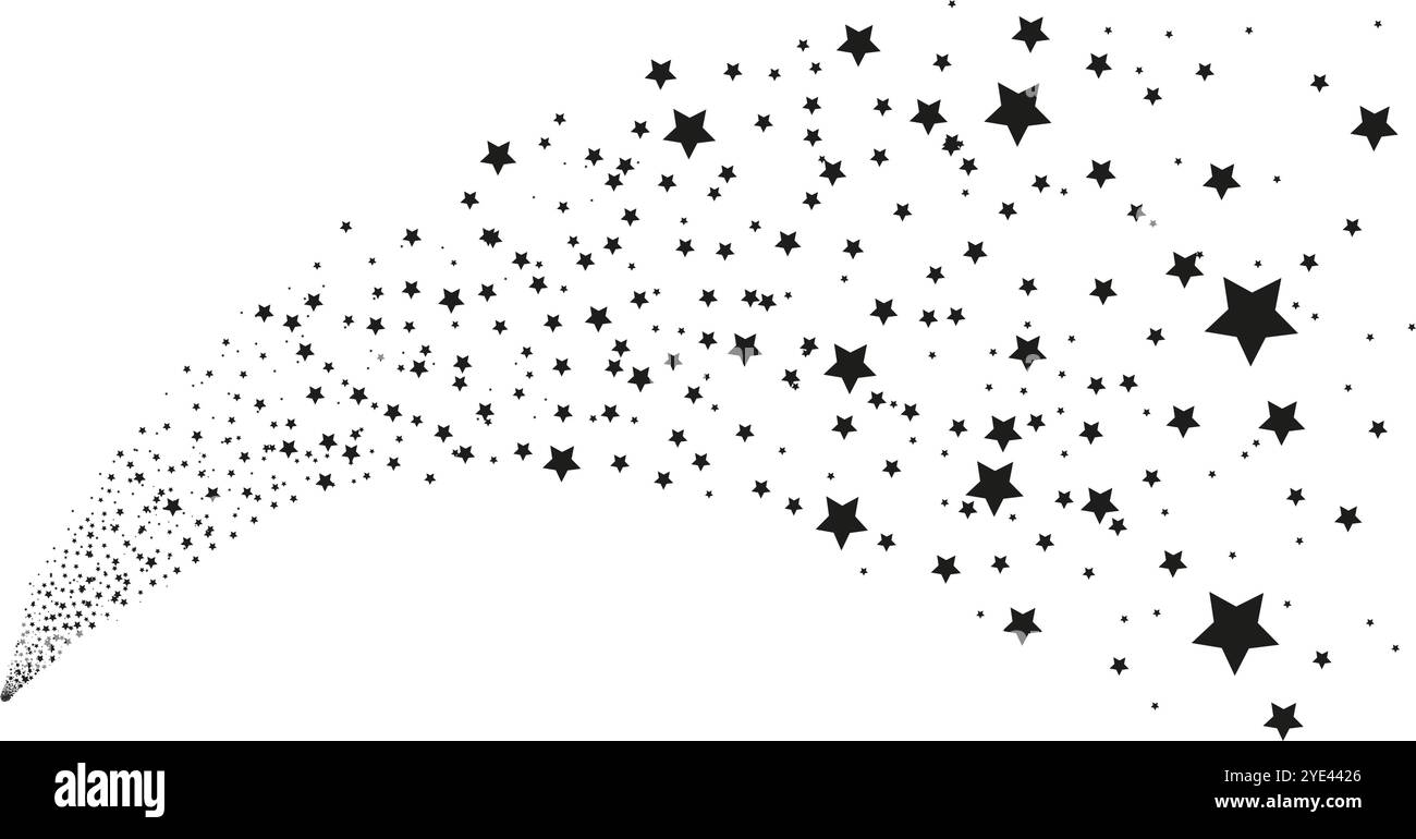 Fond d'étoiles noires. Étoile filante abstraite avec queue, comète tombante. Astéroïde ou météoroïde avec queue étoilée. Magie vectorielle néotérique décorative Illustration de Vecteur
