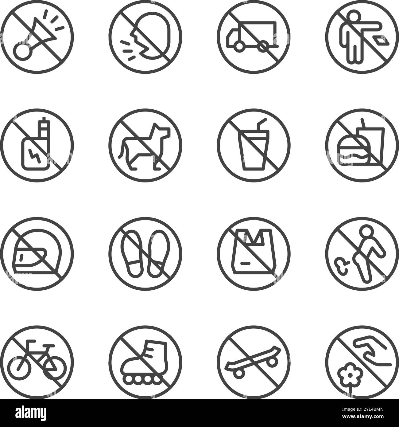 no, ban, interdiction ensemble de signe de ligne, vecteur et illustration Illustration de Vecteur