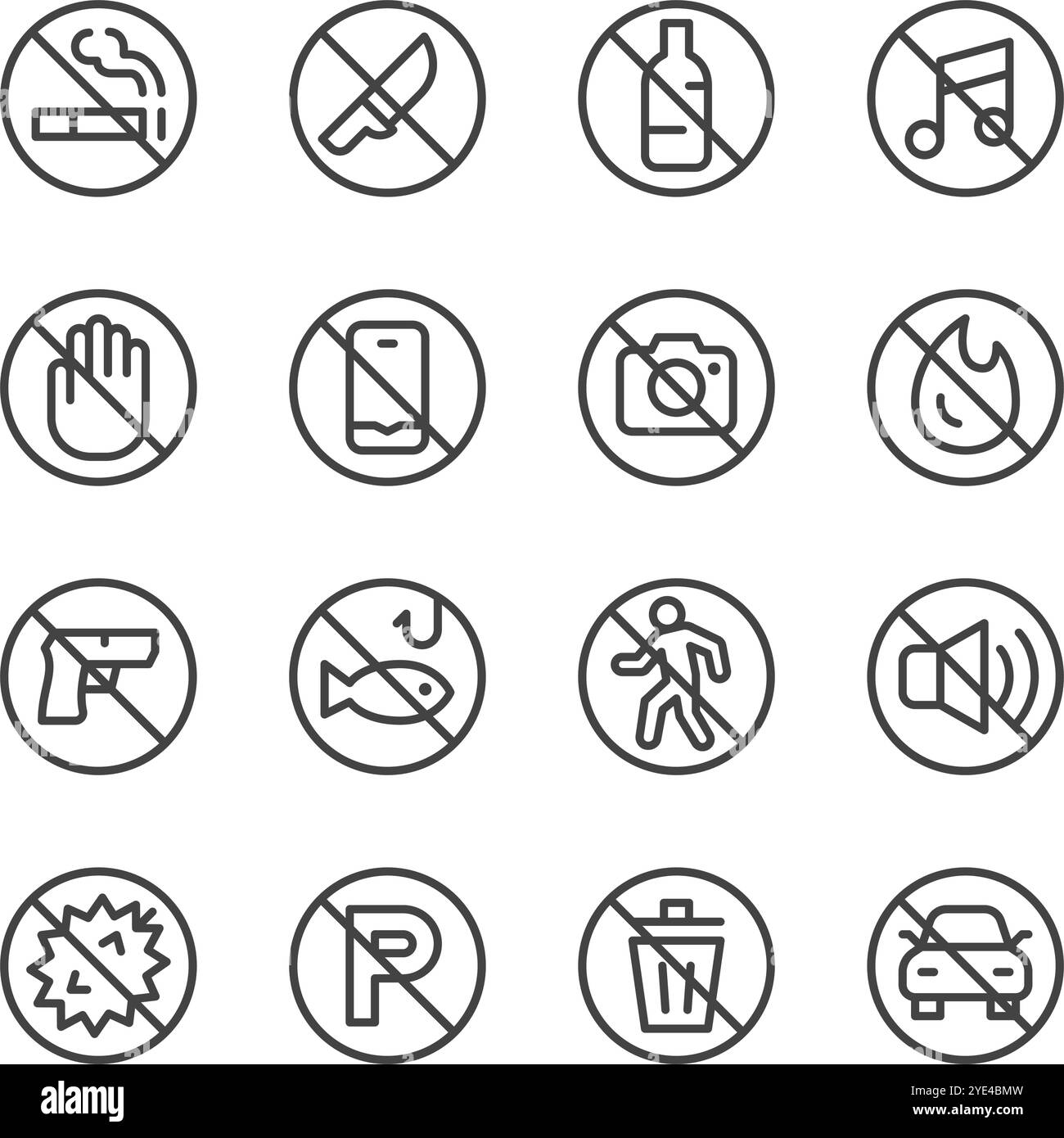 no, ban, interdiction ensemble de signe de ligne, vecteur et illustration Illustration de Vecteur