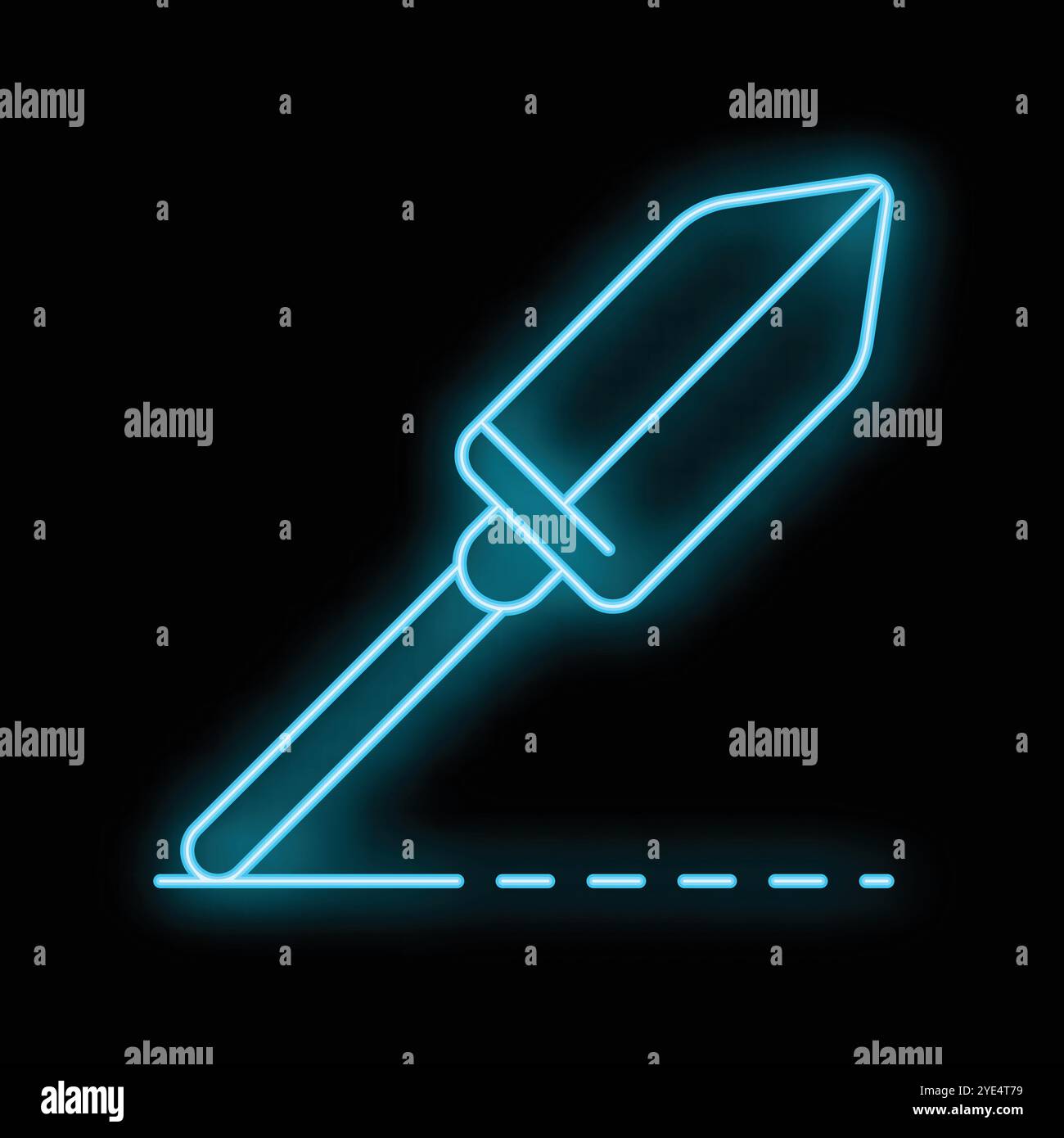 Icône bleu néon d'une truelle étalant du coulis sur un fond noir Illustration de Vecteur