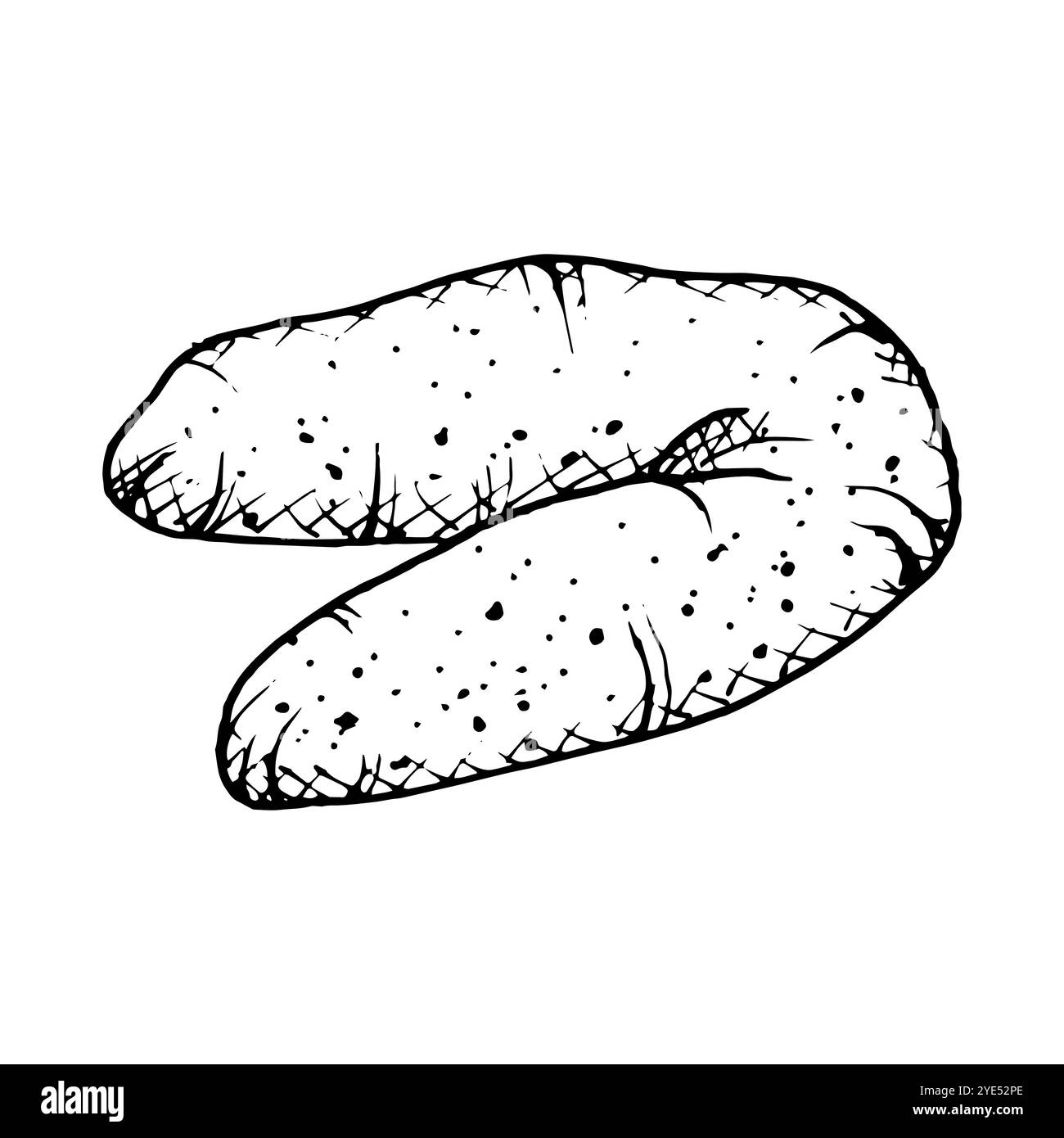 Une illustration vectorielle dessinée à la main d'un biscuit en forme de croissant de vanille avec une texture. Croquis monochrome de pâtisserie friable, douce, idéal pour la boulangerie Illustration de Vecteur