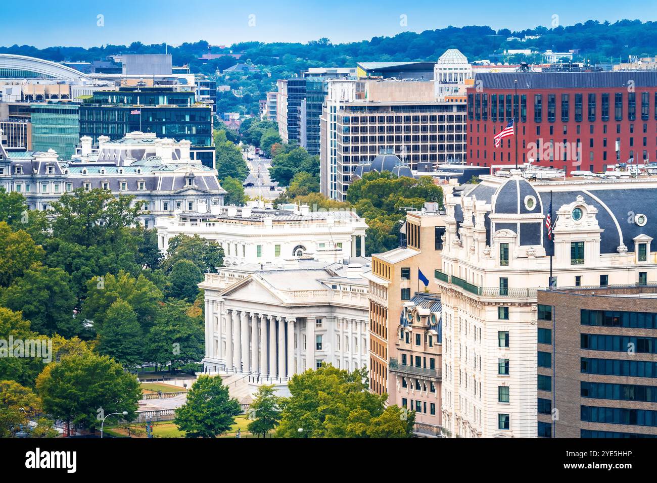 Washington DC. Vue panoramique aérienne des monuments de Pennsylvania Avenue et de la Maison Blanche, États-Unis Banque D'Images