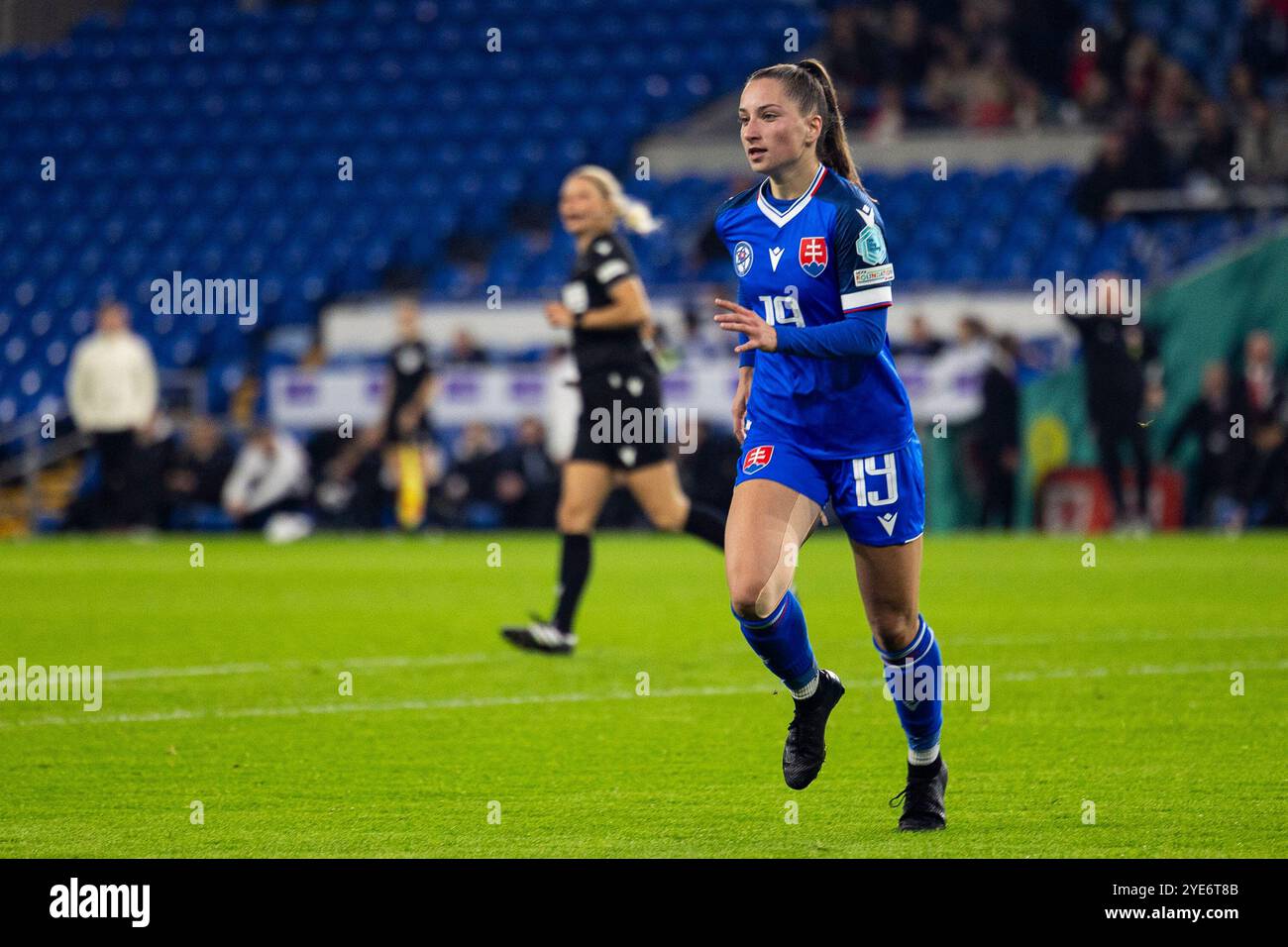 Cardiff, Royaume-Uni. 29 octobre 2024. Sofia Škerdová de Slovaquie en action. Pays de Galles contre Slovaquie lors des éliminatoires de qualification européennes féminines de l'UEFA au stade de Cardiff le 29 octobre 2024. Crédit : Lewis Mitchell/Alamy Live News Banque D'Images