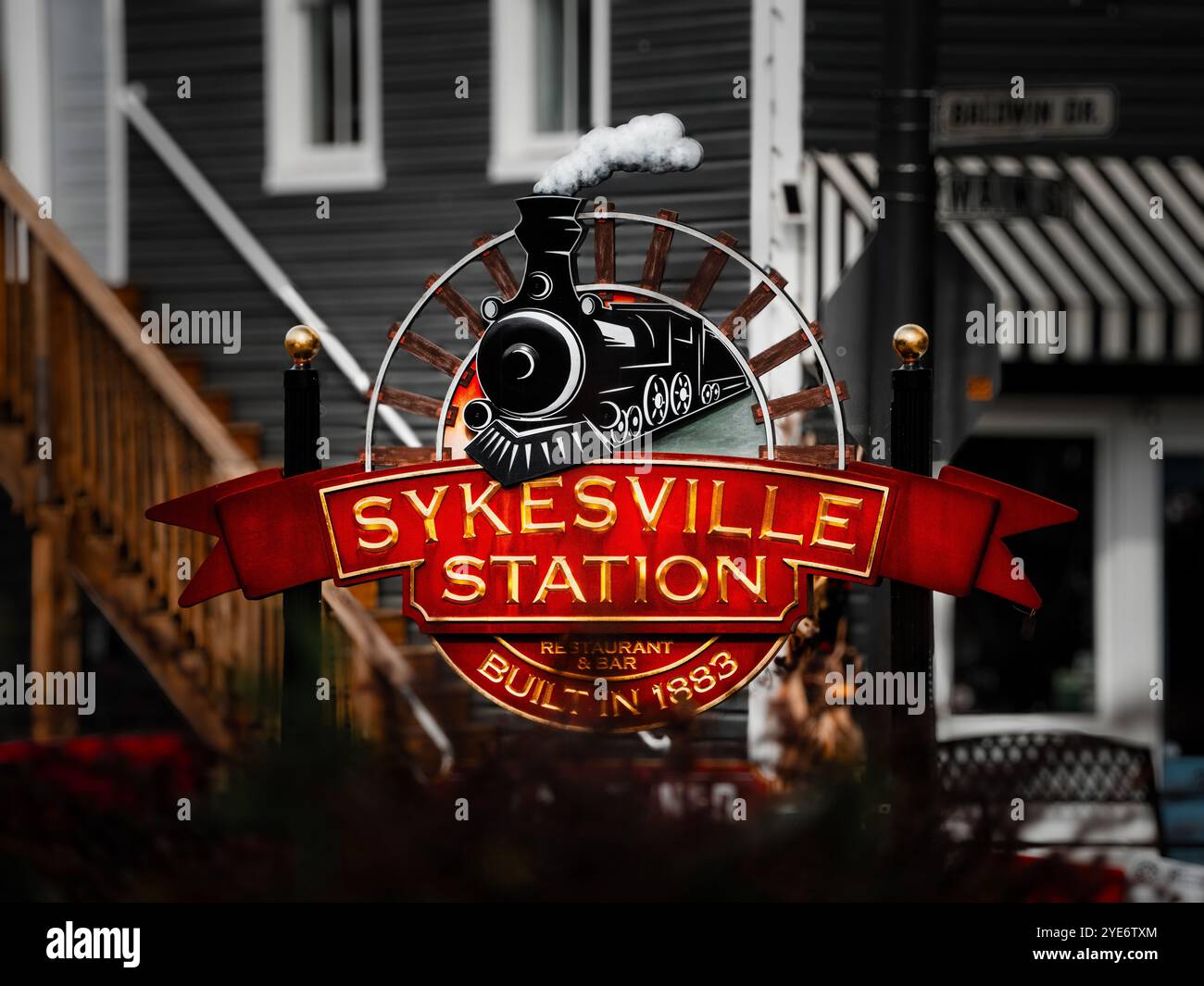 Sykesville Station signe dans le comté de Carroll dans le centre-ville de Sykesville Maryland Banque D'Images