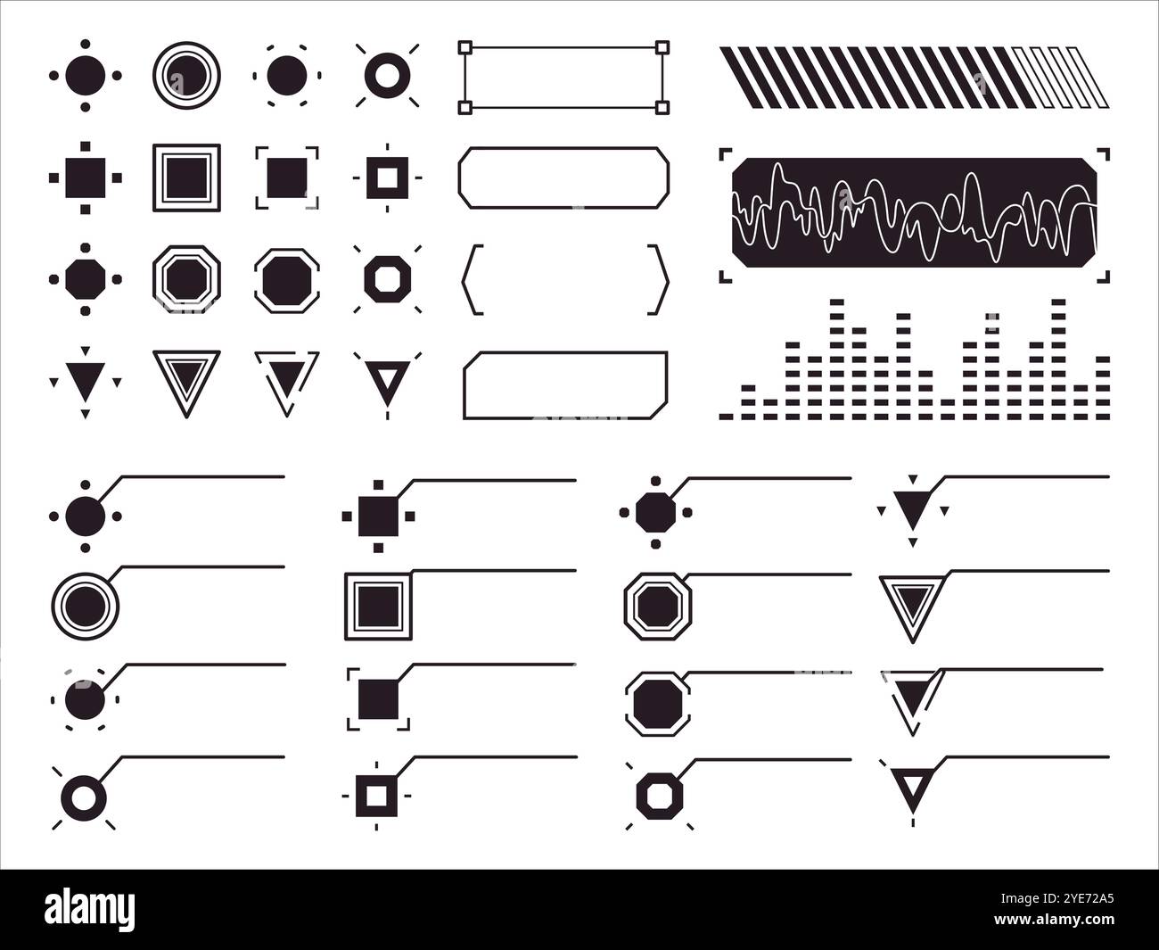 HUD Elements affichage tête haute ornement triangle abstrait cercle carré formes moderne géométrique Cyberspace style noir collection d'ensemble de conception de couleur noire Illustration de Vecteur