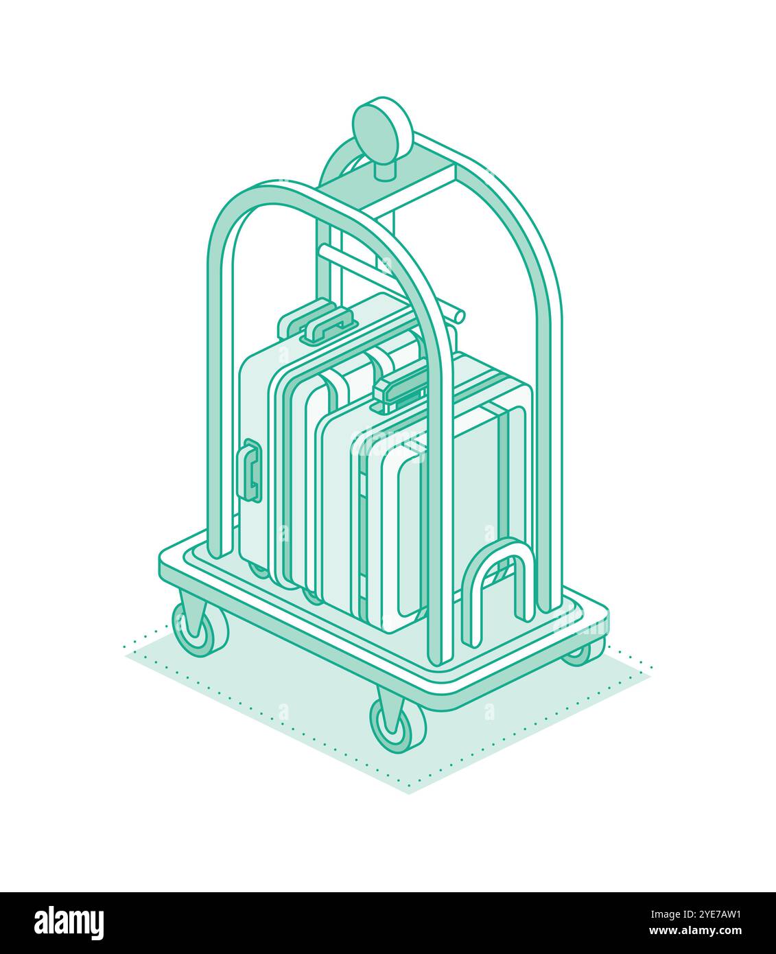 Chariot isométrique avec bagages et valises. EQUIPEMENT hôtelier. Illustration vectorielle. Objet isolé sur blanc. Réception de l'hôtel et service d'étage. Illustration de Vecteur