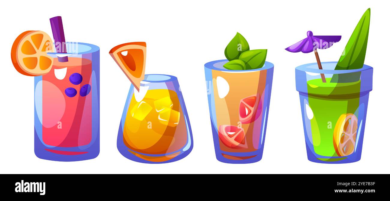 Vecteur de dessin animé de boisson de citron de jus de glace. Cocktail de fruits frais pour le menu de plage d'été. Motif icône thé froid et limonade. Citrus limoncello avec illustration graphique de boisson alcoolisée sucrée verte Illustration de Vecteur