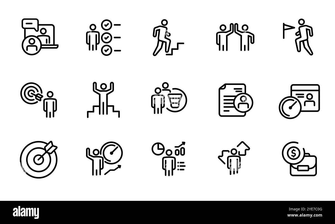 étape de carrière objectif icône définir ligne contour illustration sélection entretien embauche employé salaire évaluation des performances ressources humaines Illustration de Vecteur