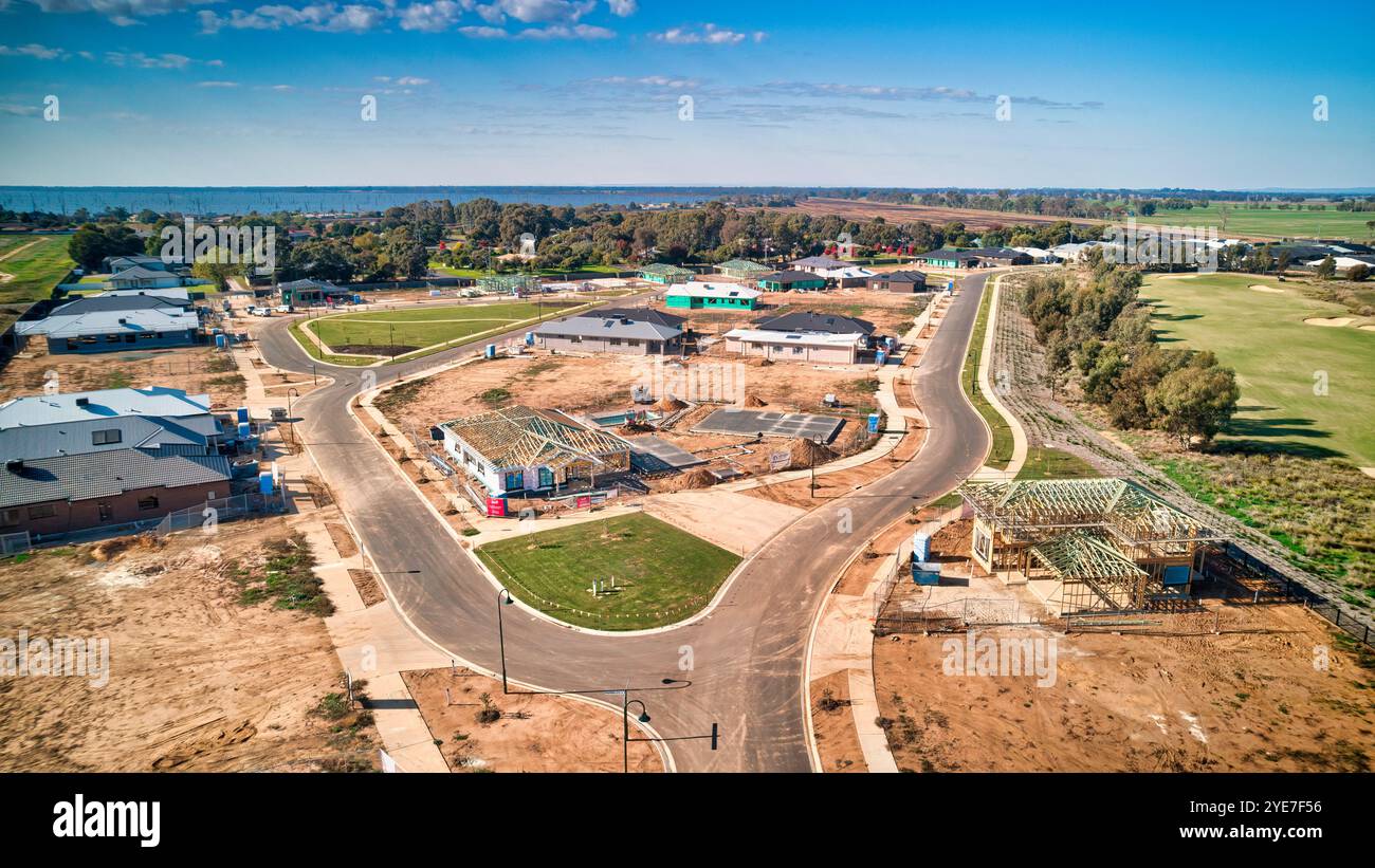 Chantier de construction résidentiel avec espaces verts à Yarrawonga Banque D'Images