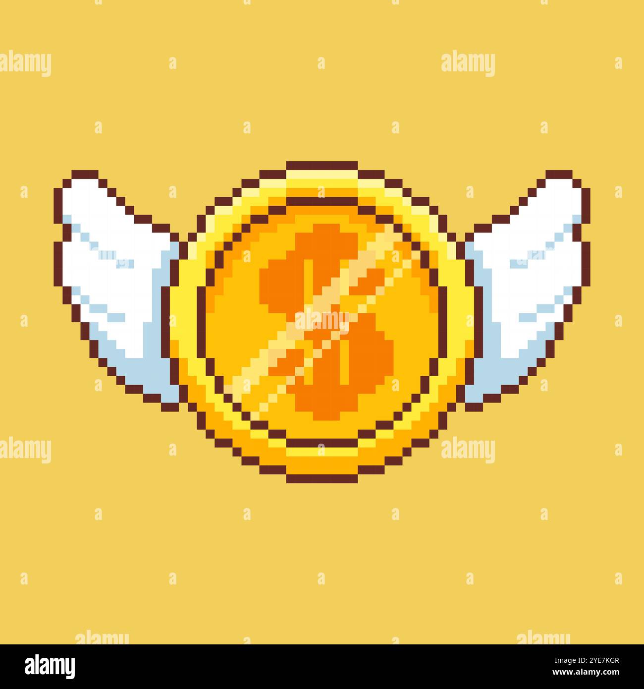 Pixel art Flying coin avec conception d'actifs de jeu Wings Illustration de Vecteur