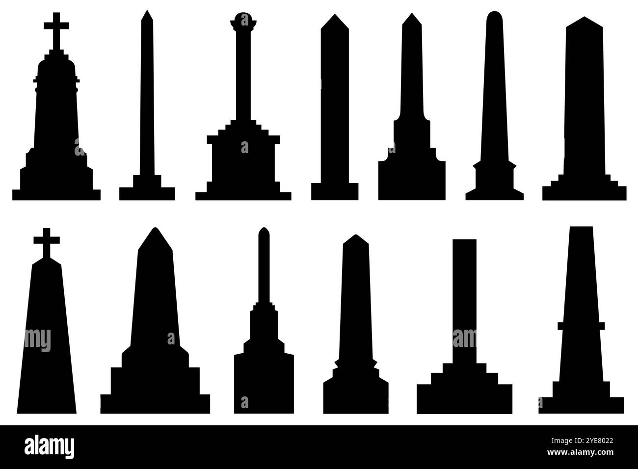 Illustration de différents obélisques isolés sur fond blanc Banque D'Images