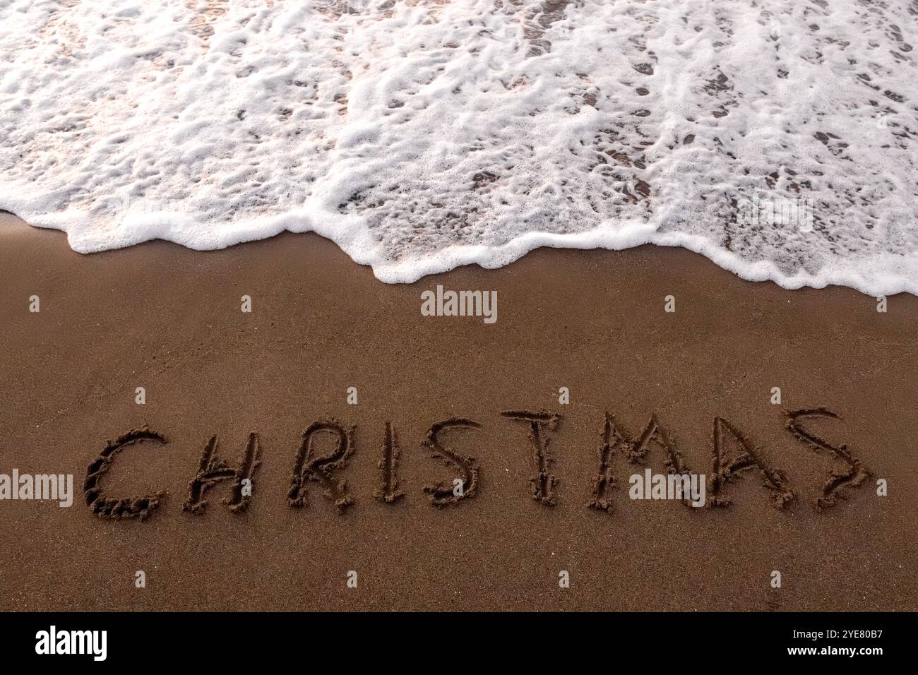 inscription mary christmas au bord de la mer Banque D'Images