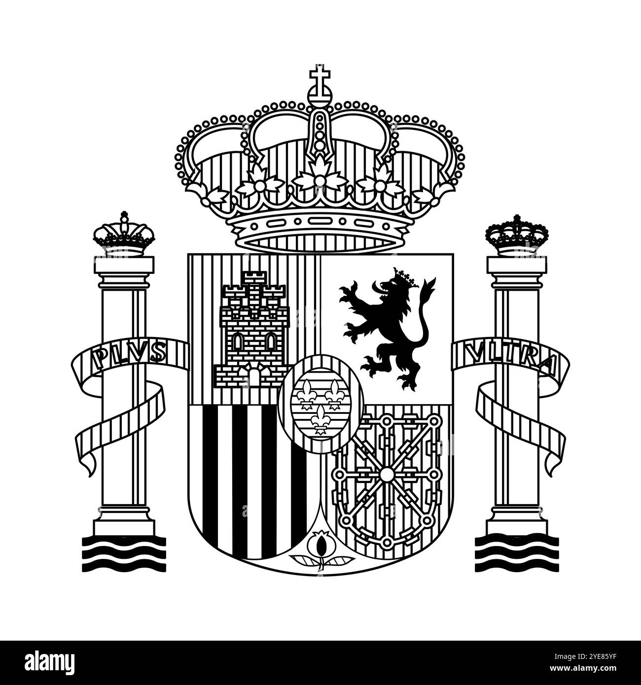 Emblème national de l'Espagne armoiries noires et blanches utilisées dans le passeport Illustration de Vecteur