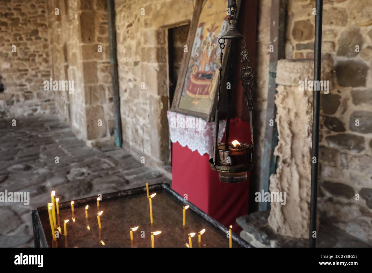 Le monastère Sainte Marie sur l'île de Zvernec en Albanie. Aussi connu sous le nom de Monastère de Dormition de Theotokos Marie. Il détient une grande culture et relig Banque D'Images