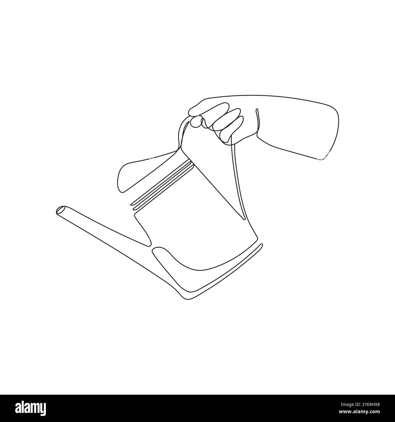Main tenant l'arrosoir. Une seule ligne Plantes d'arrosage humaines. Illustration vectorielle dessinée à la main. Illustration de Vecteur
