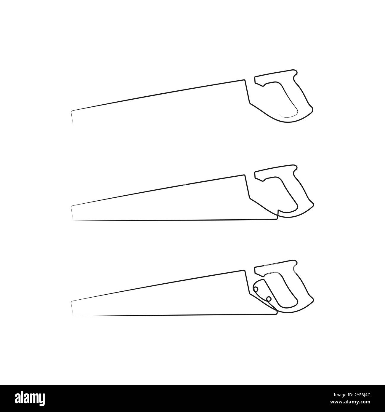 Scie à métaux pour bois. Scie à main. Une seule ligne EQUIPEMENT pour le travail du bois, le travail du jardin. Illustration vectorielle. Illustration de Vecteur