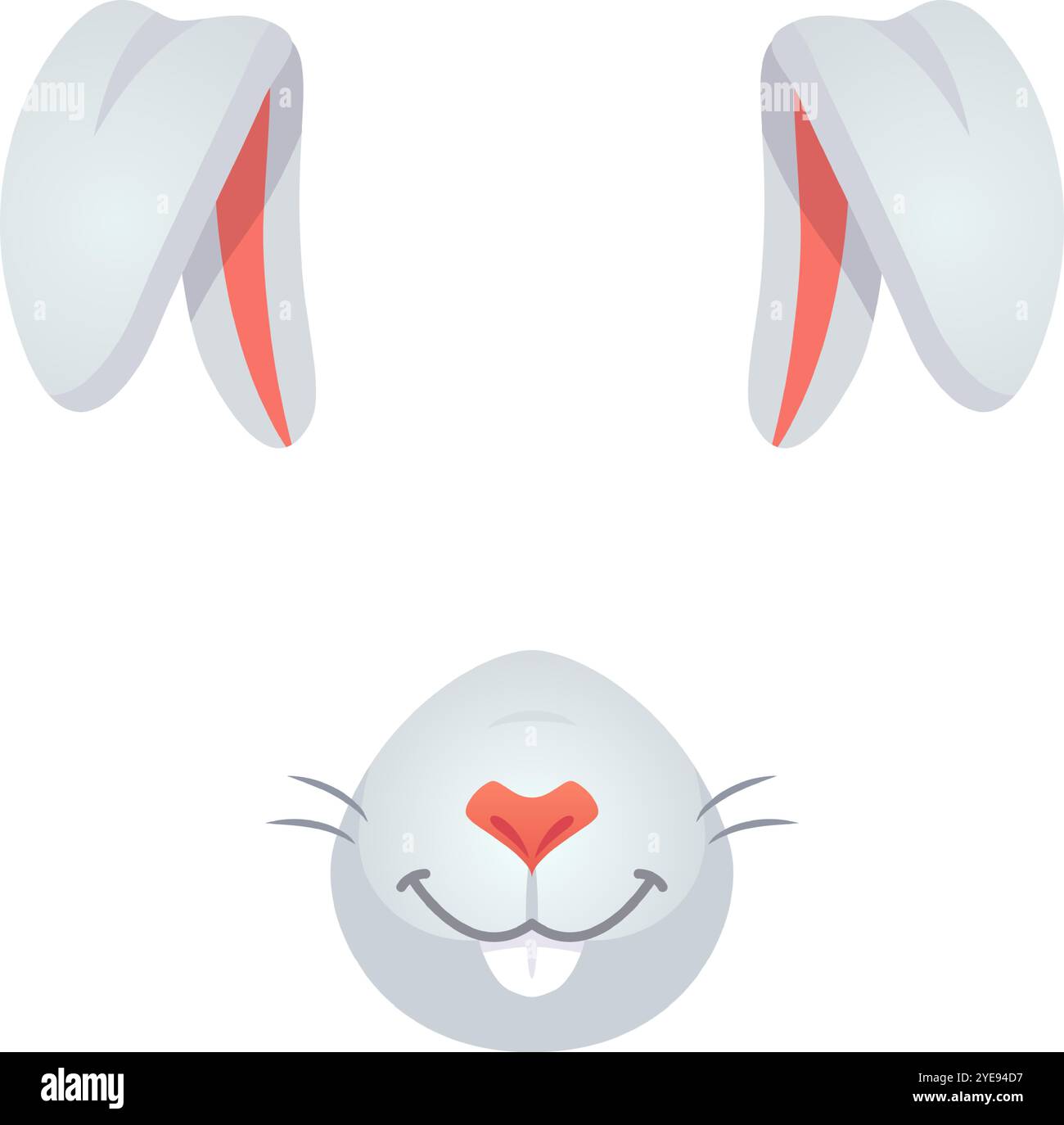 Adorable visage de lapin de bande dessinée pour pâques et dessins d'enfants, avec grand sourire, longues oreilles, nez rose, isolé sur fond blanc. La mascotte joyeuse ajoute Illustration de Vecteur
