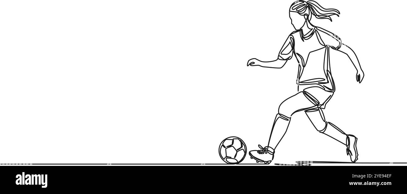 dessin en ligne simple continu du joueur de football féminin, illustration vectorielle d'art au trait Illustration de Vecteur